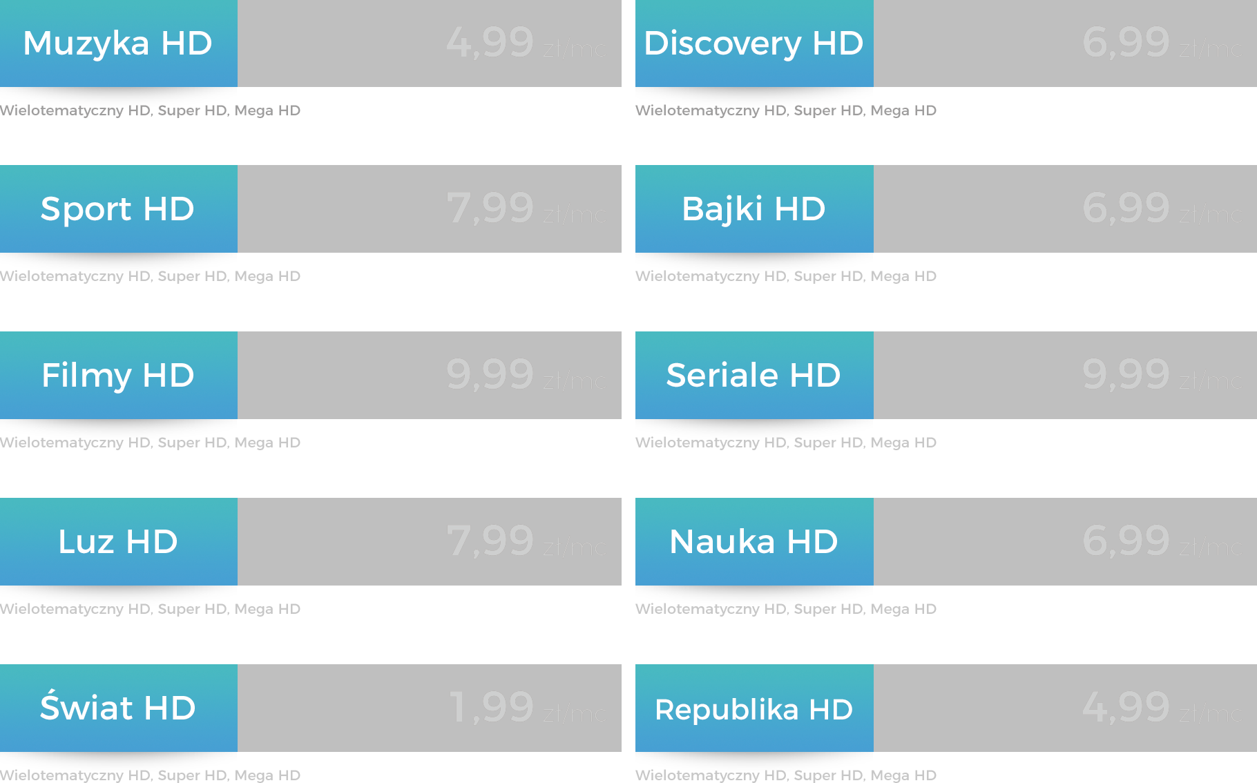 Cennik - Pakiety Tematyczne